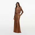 Brown Rhinestone Embellished Maxi Dress