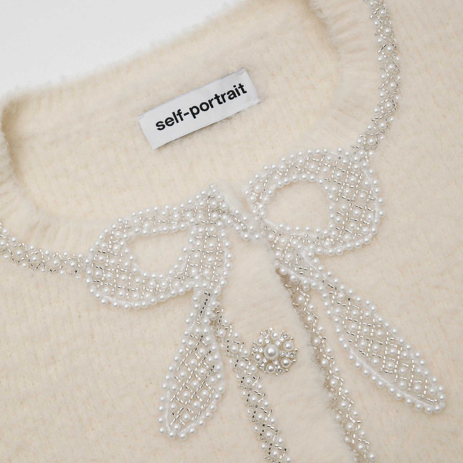 Cream Soft Knit Bow Cardigan