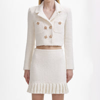 Cream Sequin Textured Knit Jacket
