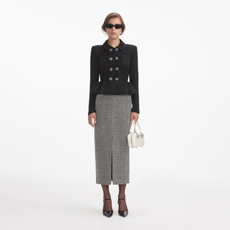Pearl Embellished Zip-Up Peplum Outerwear