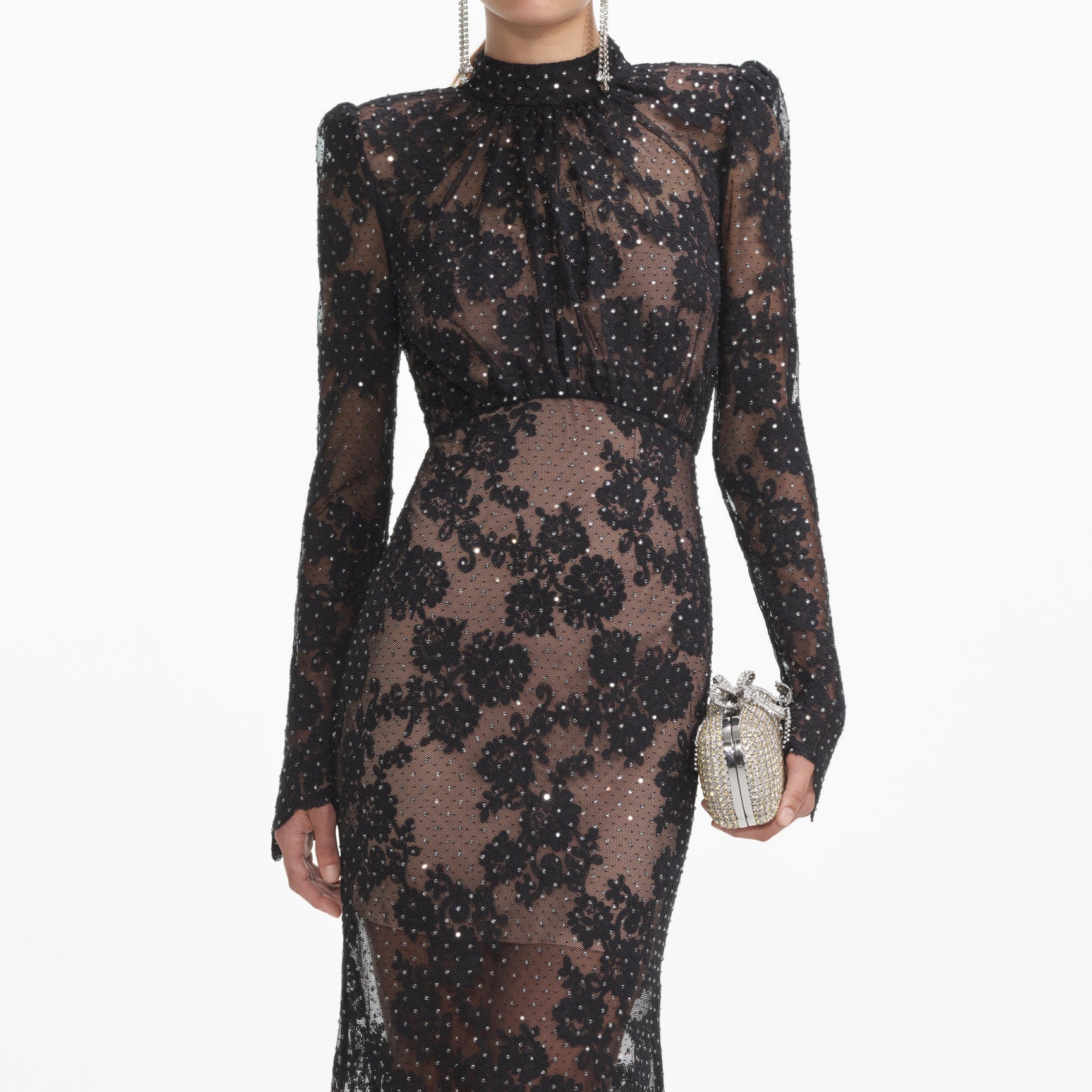Black Rhinestone Lace Maxi Dress – self-portrait