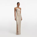 Champagne Rhinestone Lace Trim Maxi Dress