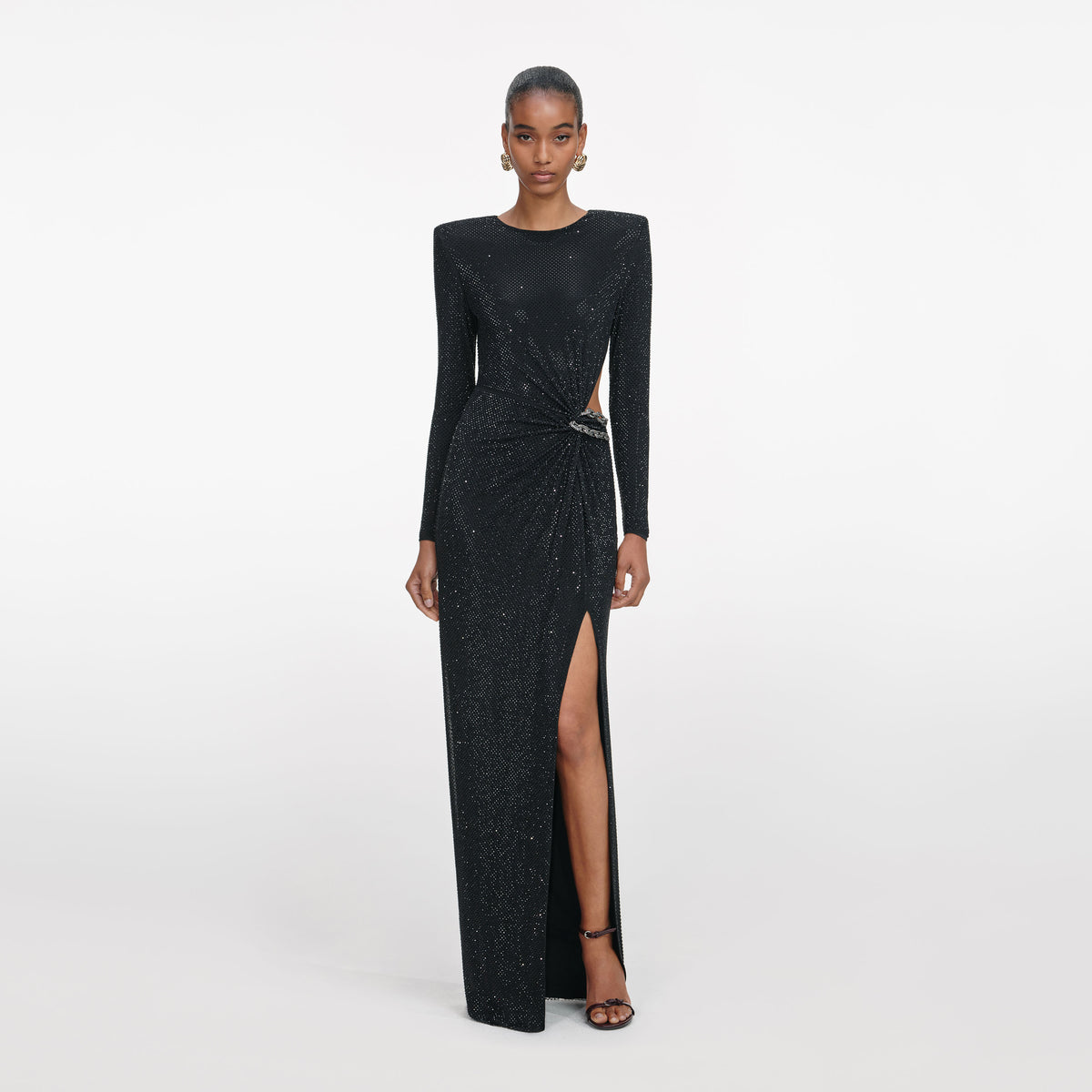 self portrait black square rhinestone mesh maxi dress Black Rhinestone Mesh Midi Dress  self-portrait-US