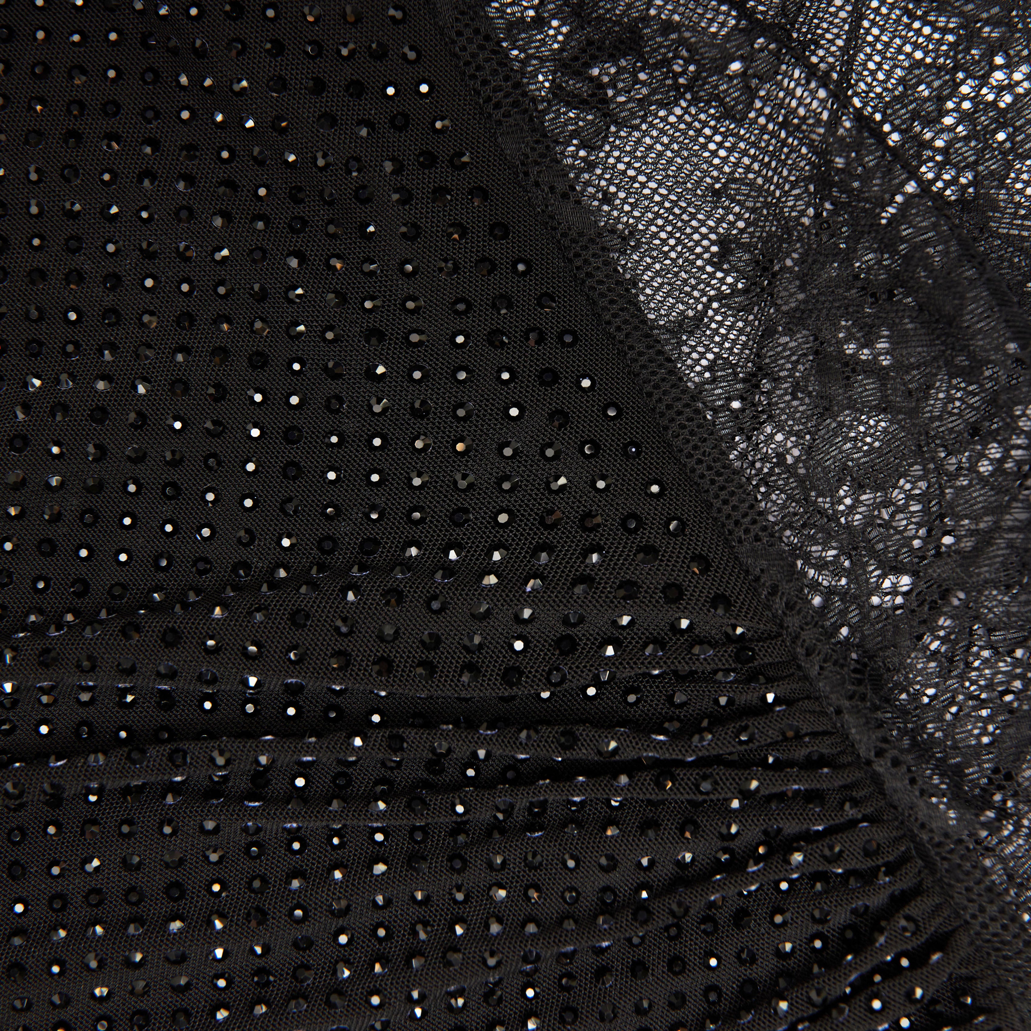 Black Rhinestone Mesh Cut Out Mini Dress