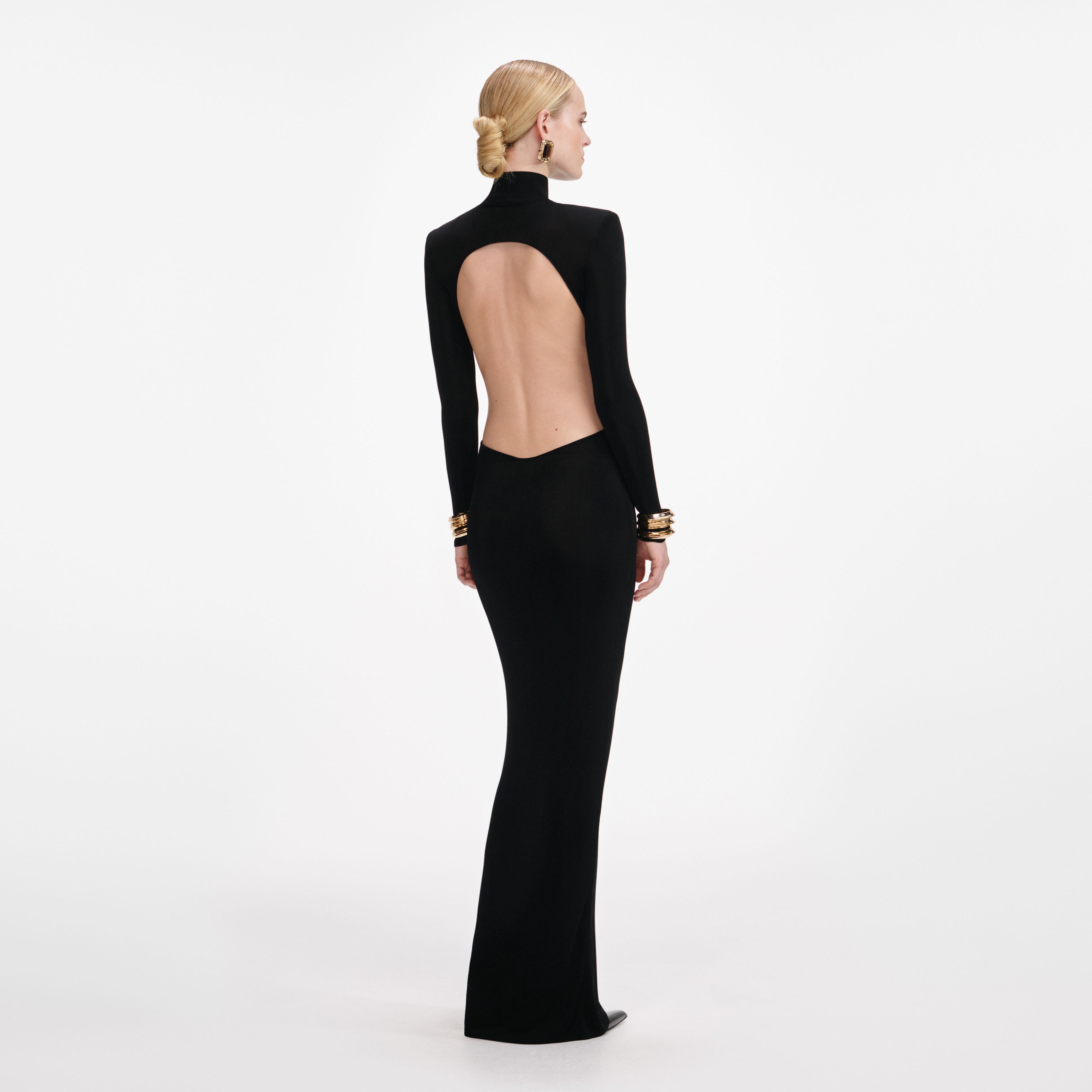 Black Viscose Knit Cut Out Maxi Dress