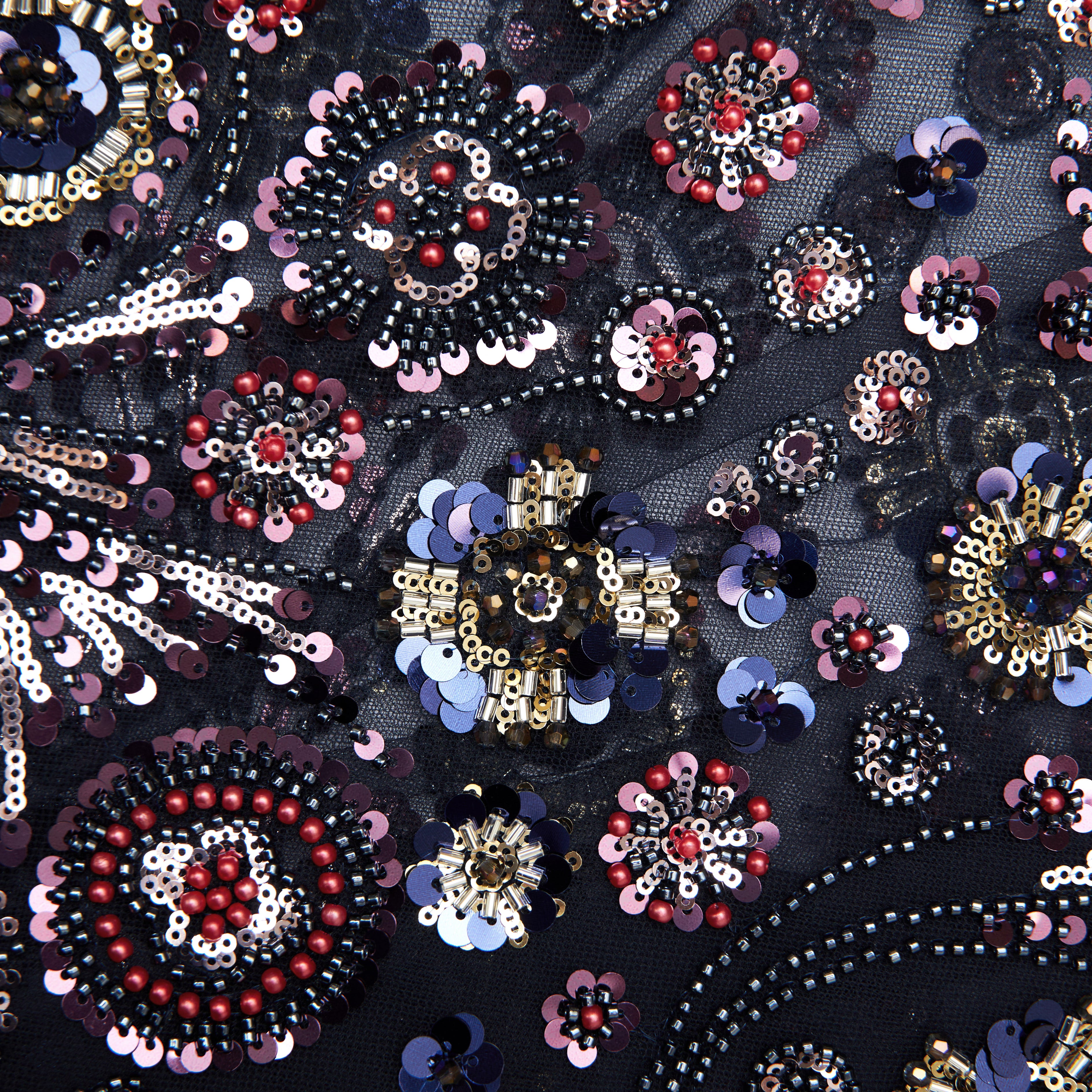 Navy Floral Sequin Maxi Dress