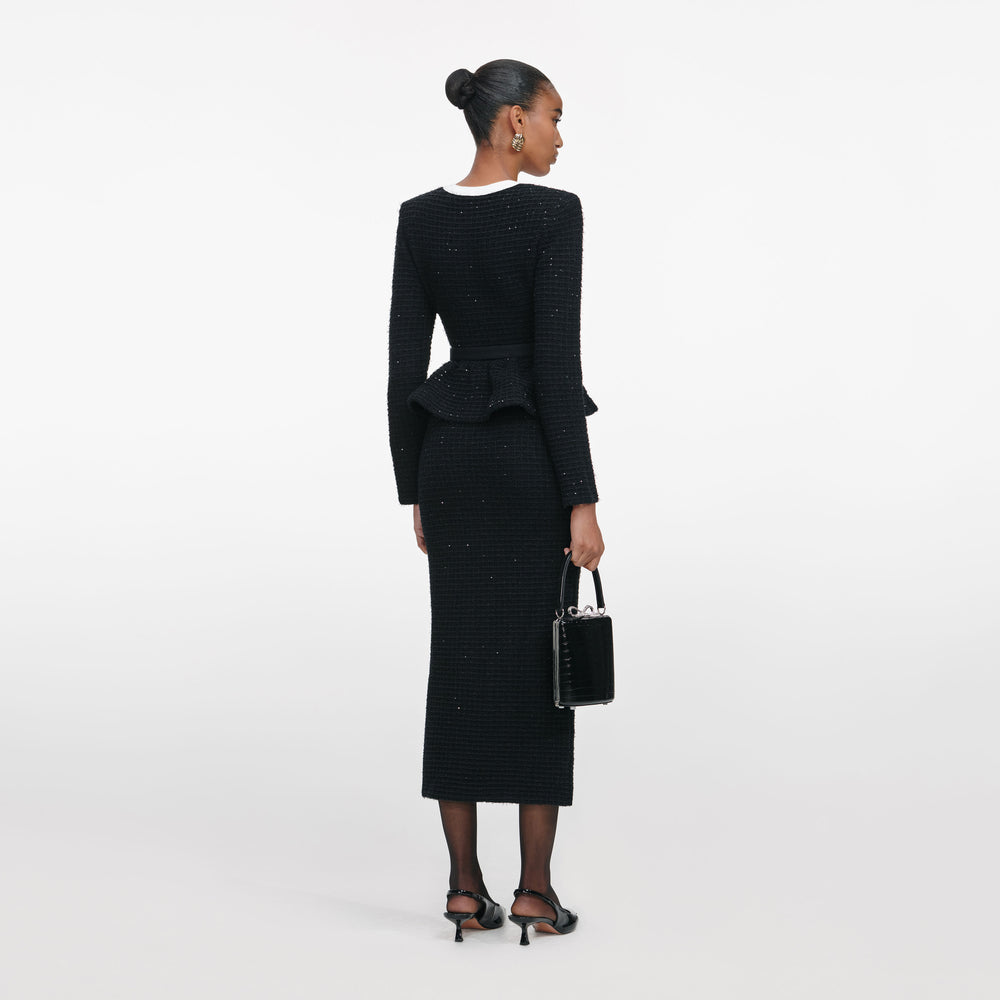 Roxanne Black Floral Textured Knit Midi Dress