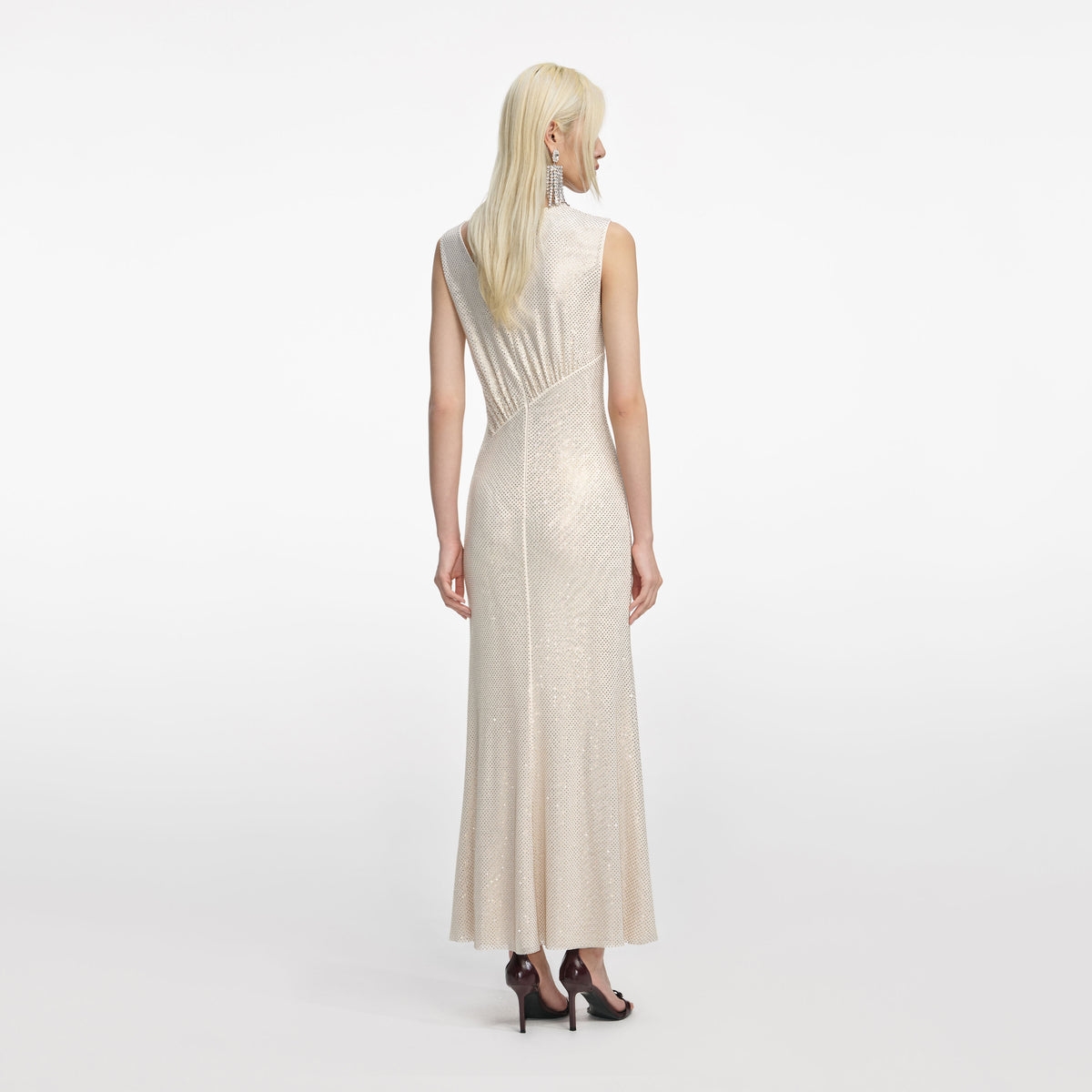 self portrait champagne sequin dress self-portrait - Champagne Rhinestone Cut Out Midi Dress