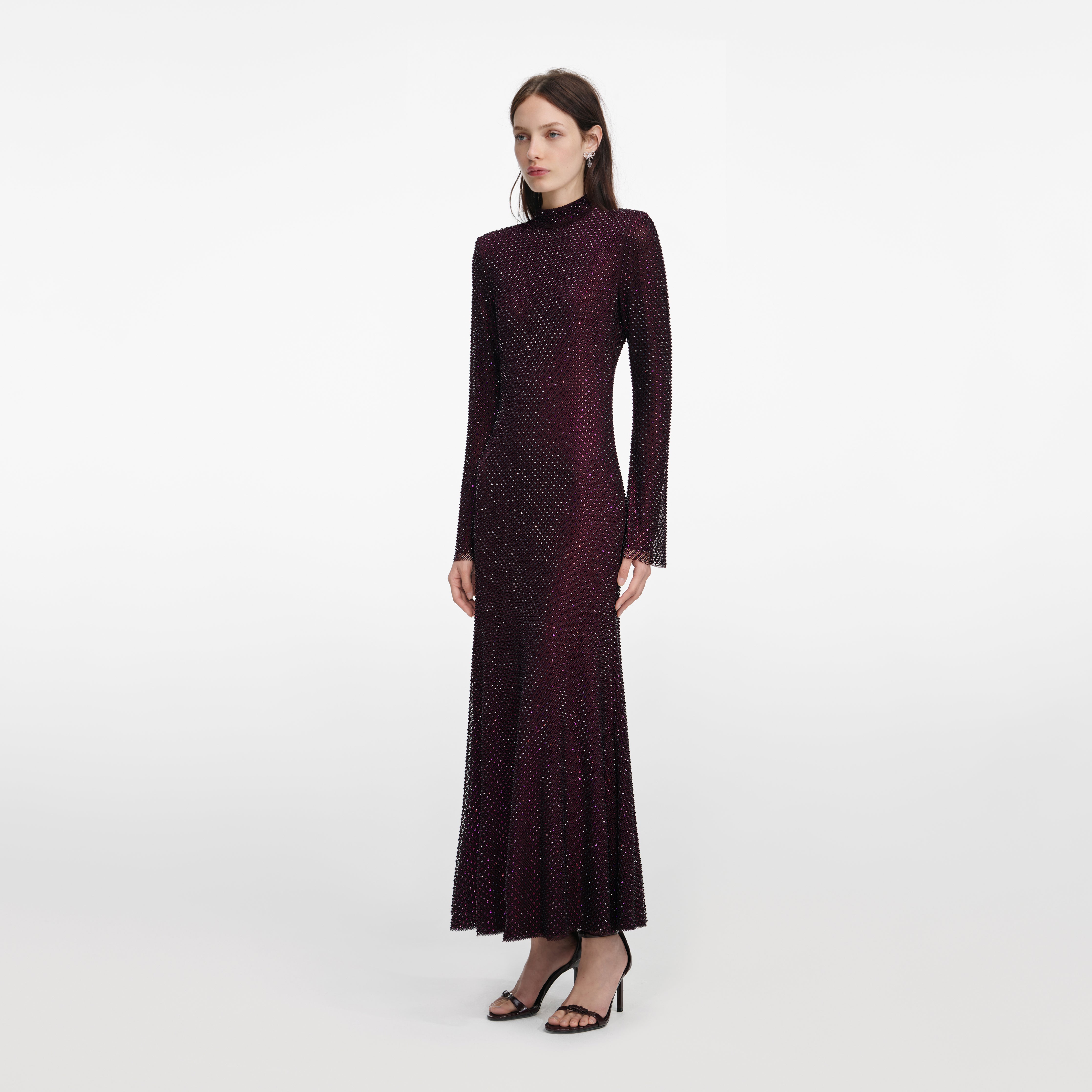 Navy Rhinestone Mesh Cut Out Midi Dress – self-portrait