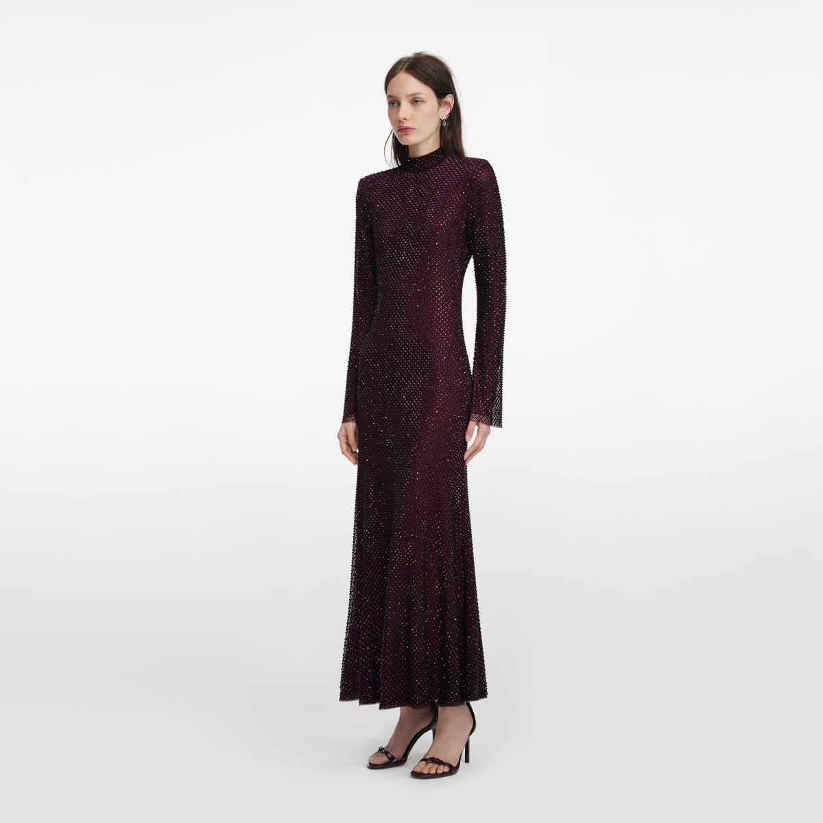 Burgundy Rhinestone Fishnet Midi Dress – self-portrait
