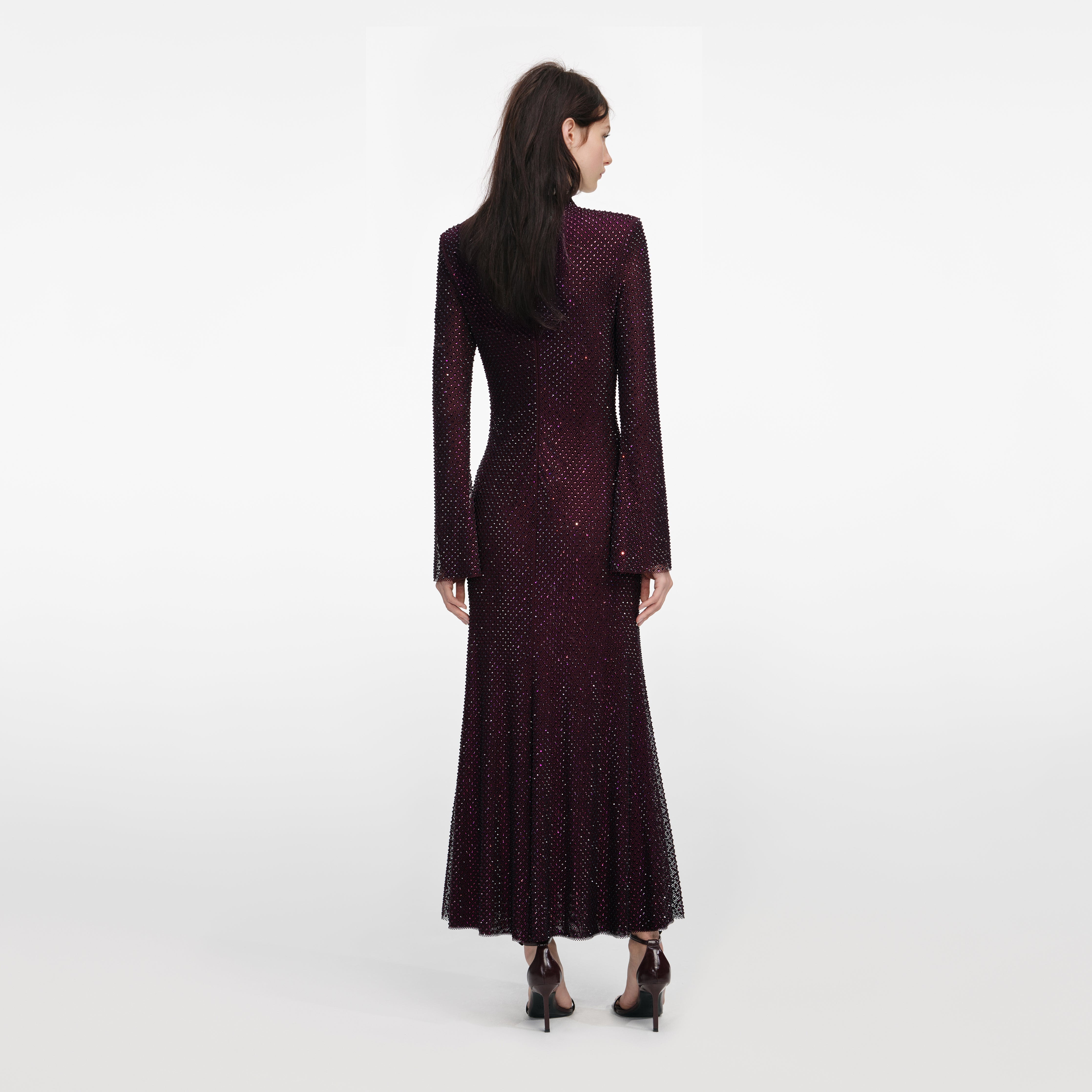Navy Rhinestone Mesh Cut Out Midi Dress – self-portrait
