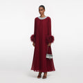 Burgundy Chiffon Feather Midi Dress