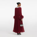 Burgundy Chiffon Feather Midi Dress