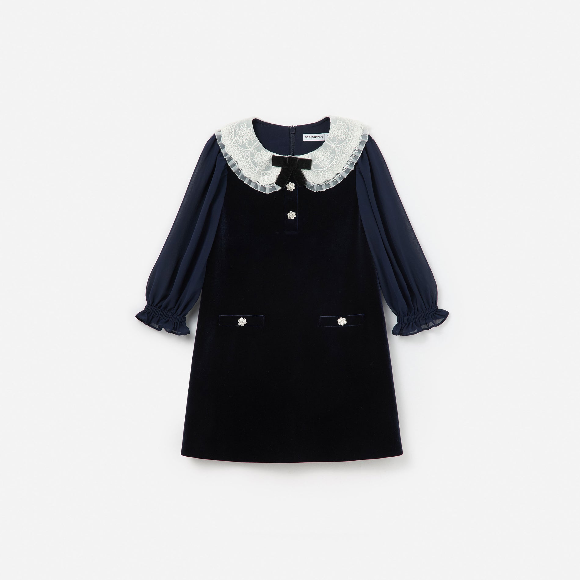 Navy Velvet Contrast Collar Dress