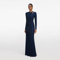 Navy Rhinestone Mesh Cut Out Maxi Dress