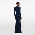 Navy Rhinestone Mesh Cut Out Maxi Dress