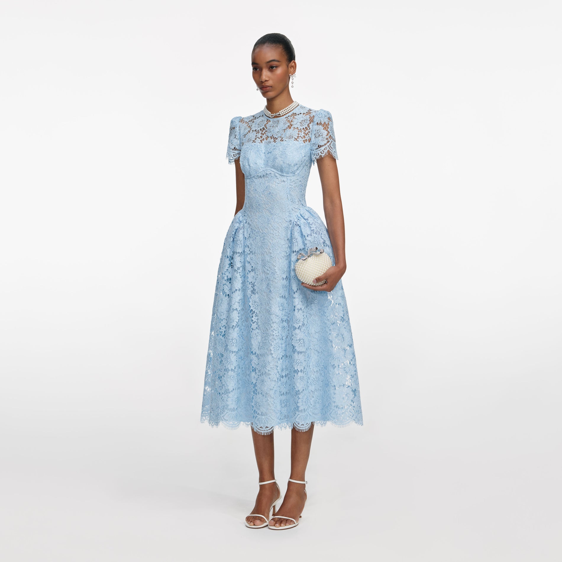 Blue Fine Lace Midi Dress