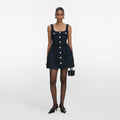 Navy Boucle Sleeveless Mini Dress