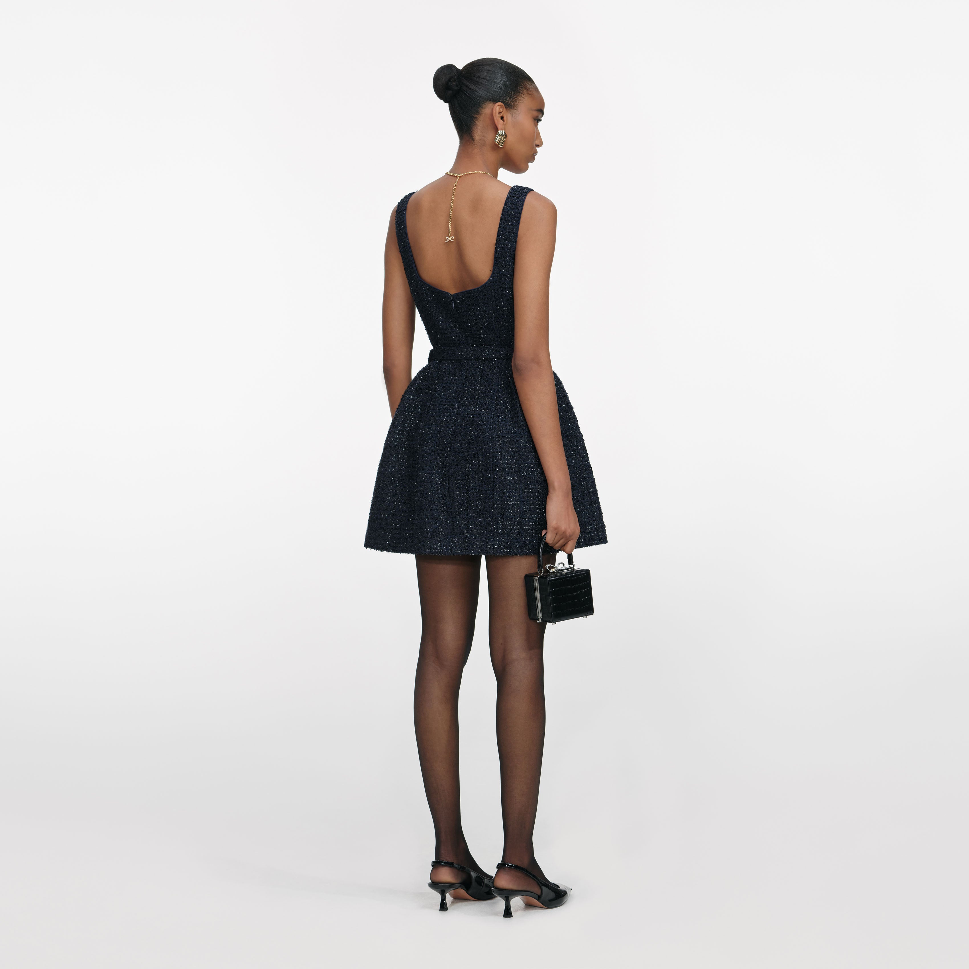 Navy Boucle Sleeveless Mini Dress – self-portrait