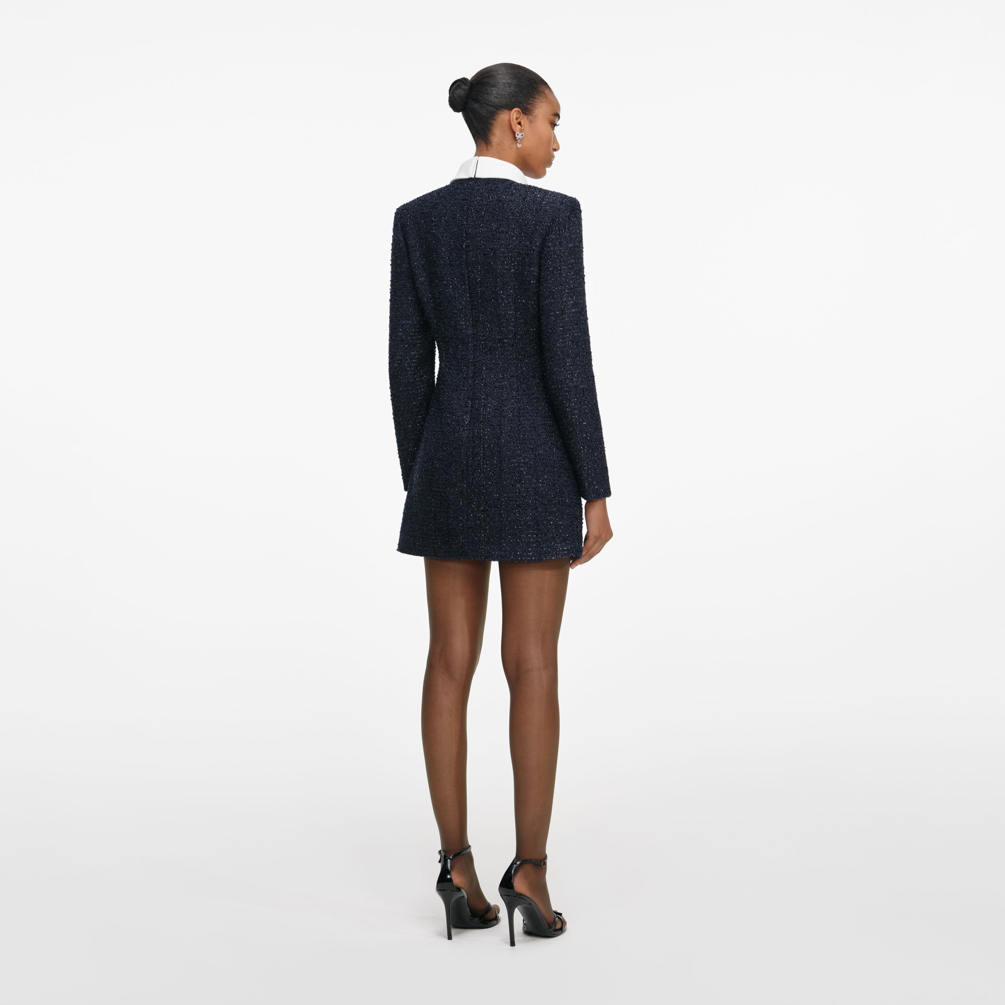 Navy Boucle Mini Dress – self-portrait