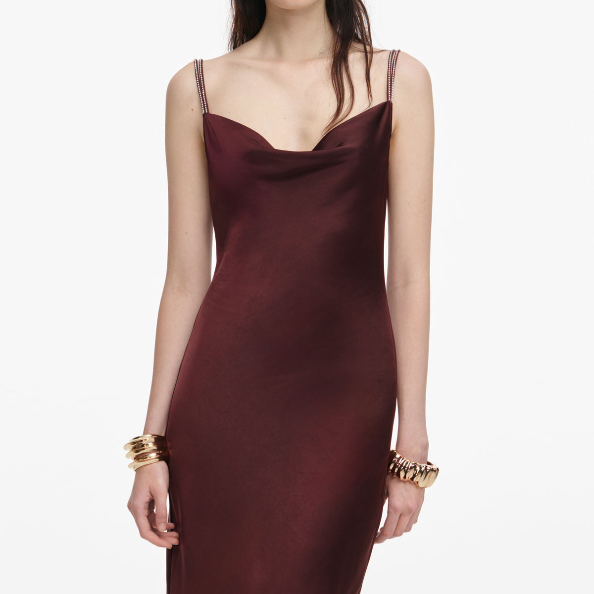 self-portrait diamant-embellished satin maxi dress self-portrait Diamante Bralette Maxi Dress in Cream