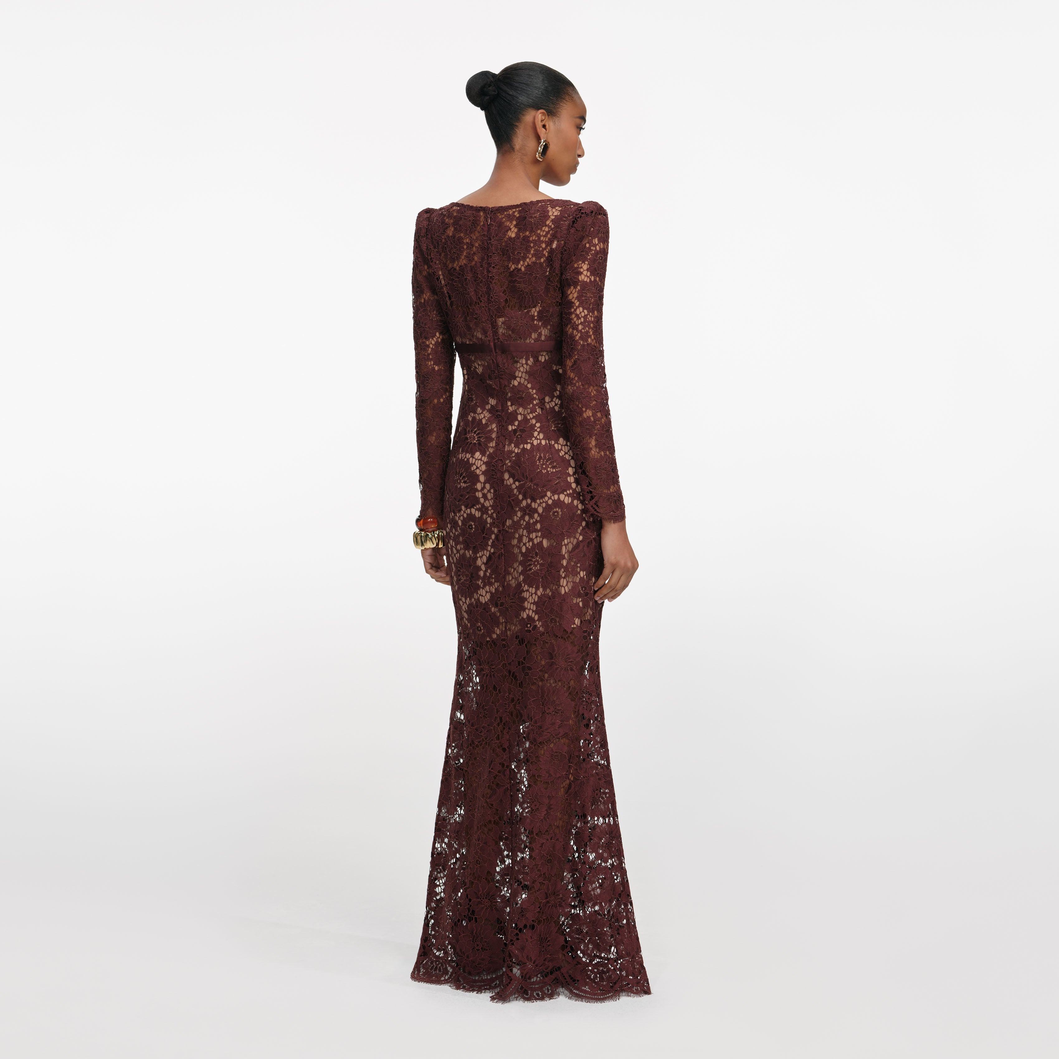 Brown Floral Lace Maxi Dress