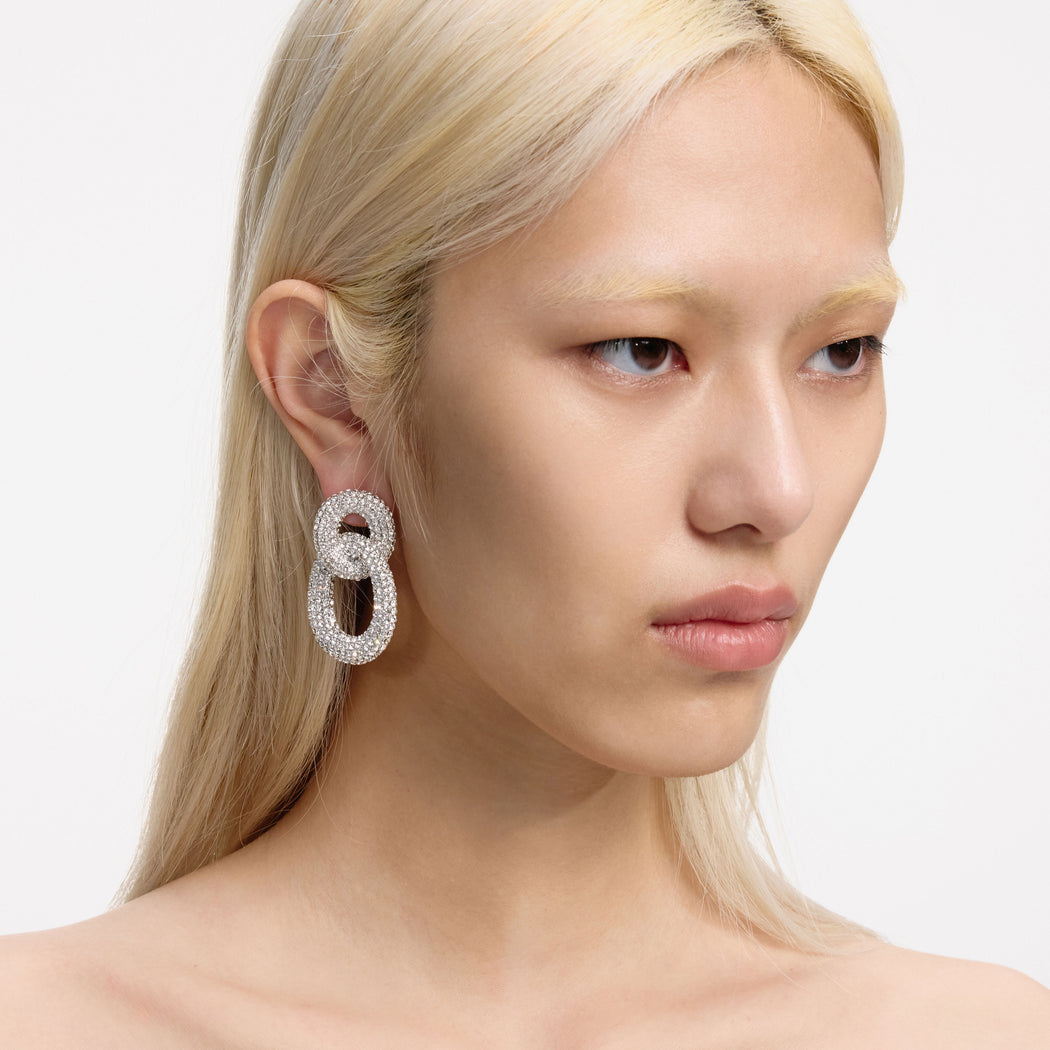Silver Crystal Link Earrings
