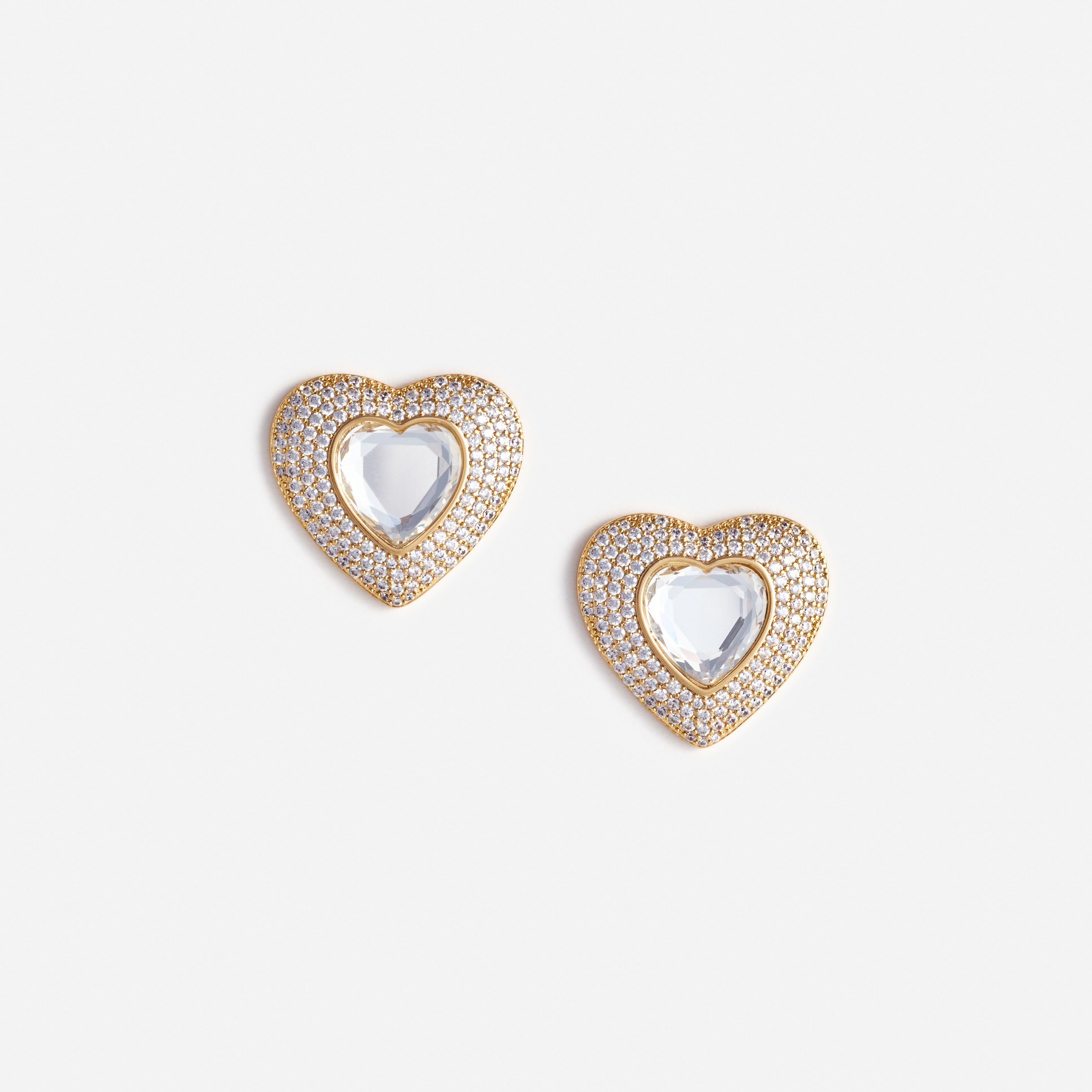 Gold Crystal Heart Earrings