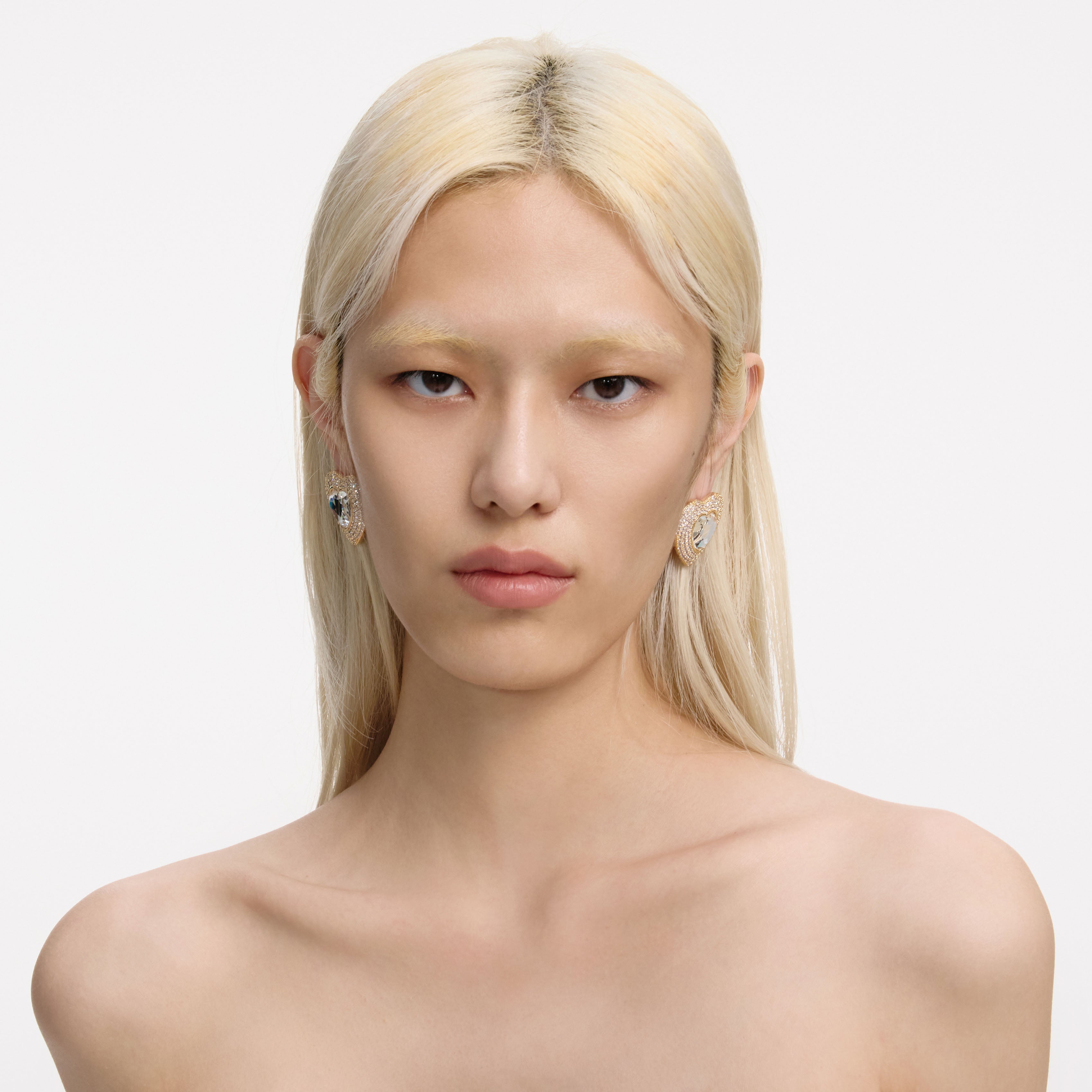 Gold Crystal Heart Earrings