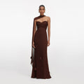 Brown Georgette Flower Maxi Dress