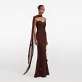 Brown Georgette Flower Maxi Dress