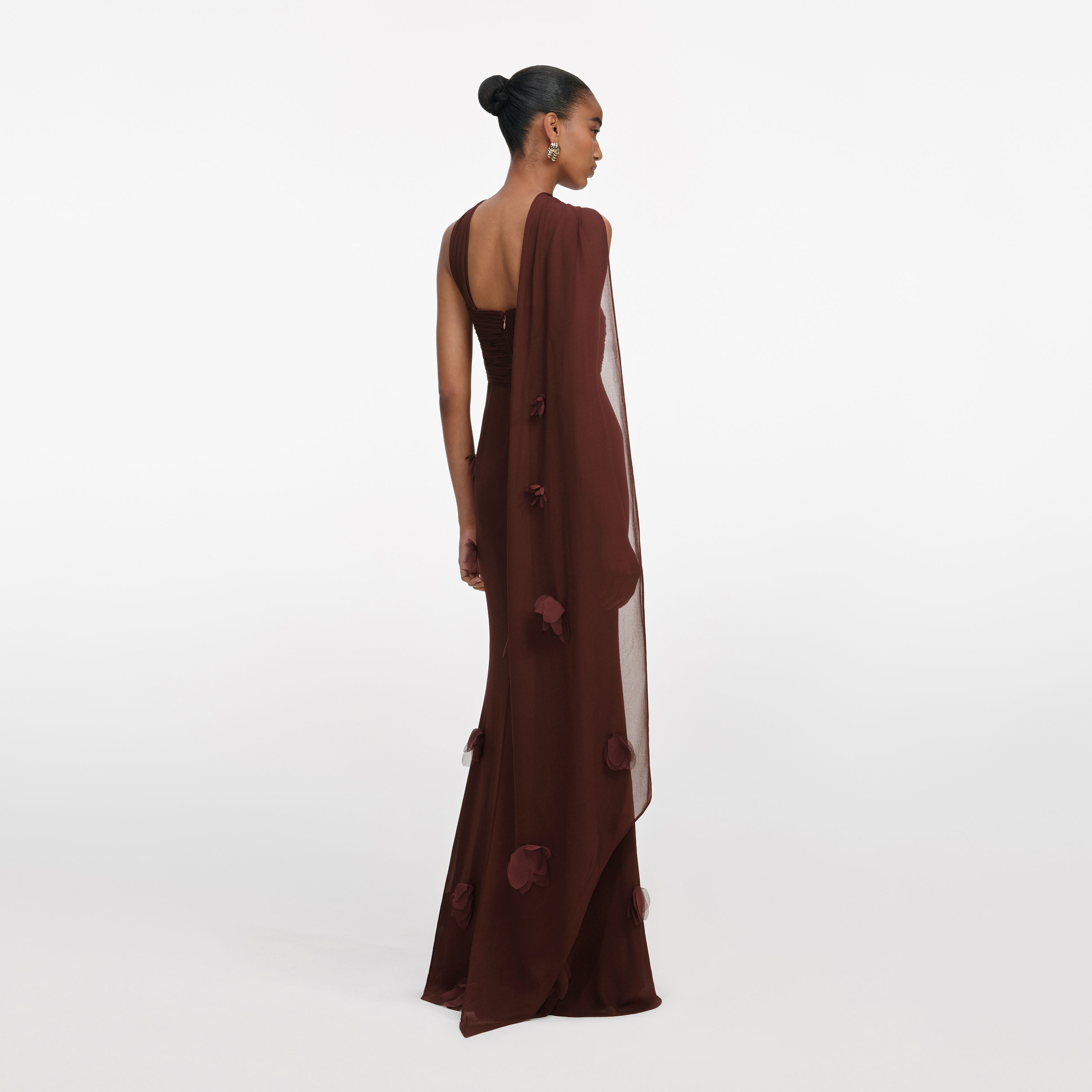 Brown Georgette Flower Maxi Dress