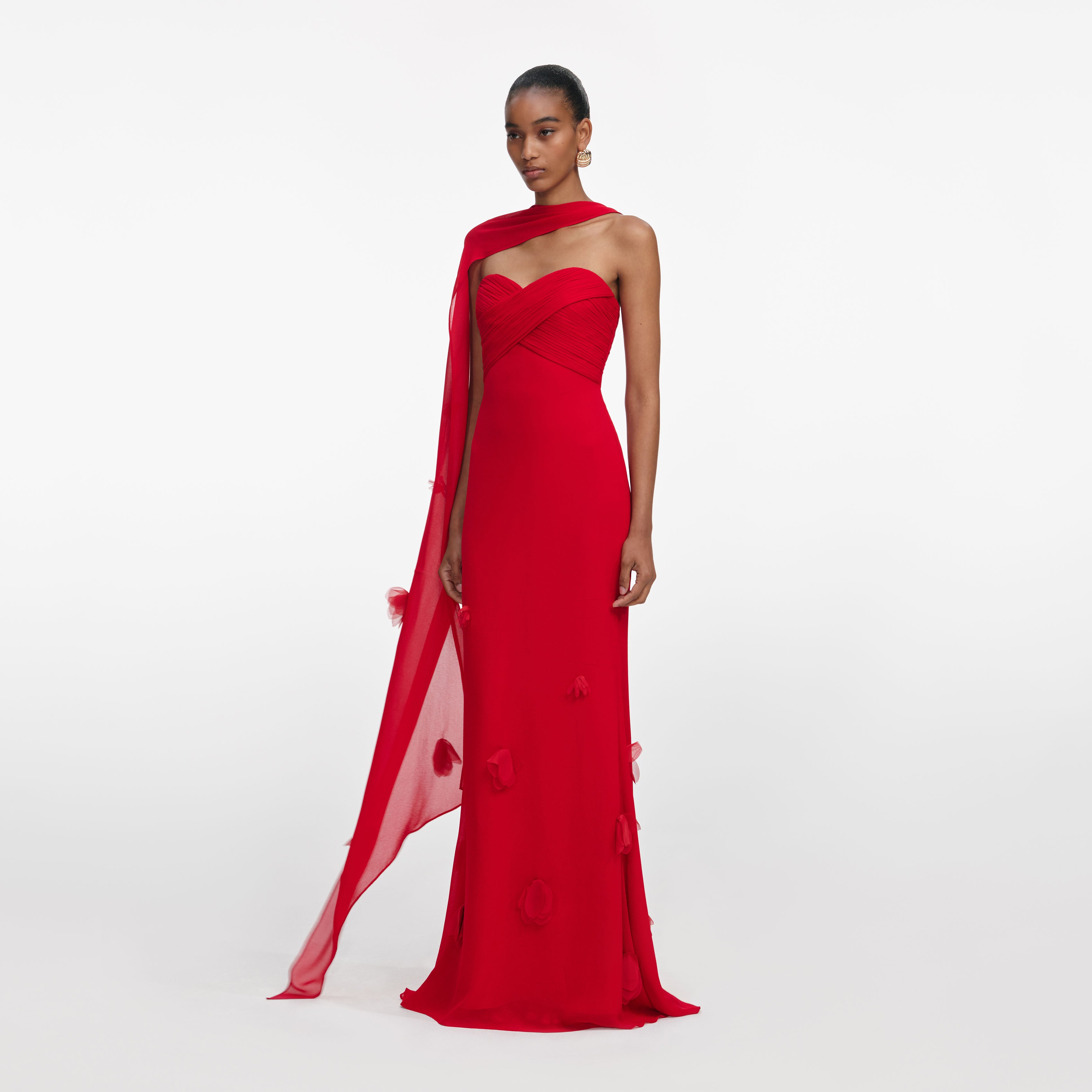 Red Georgette Flower Maxi Dress – self-portrait