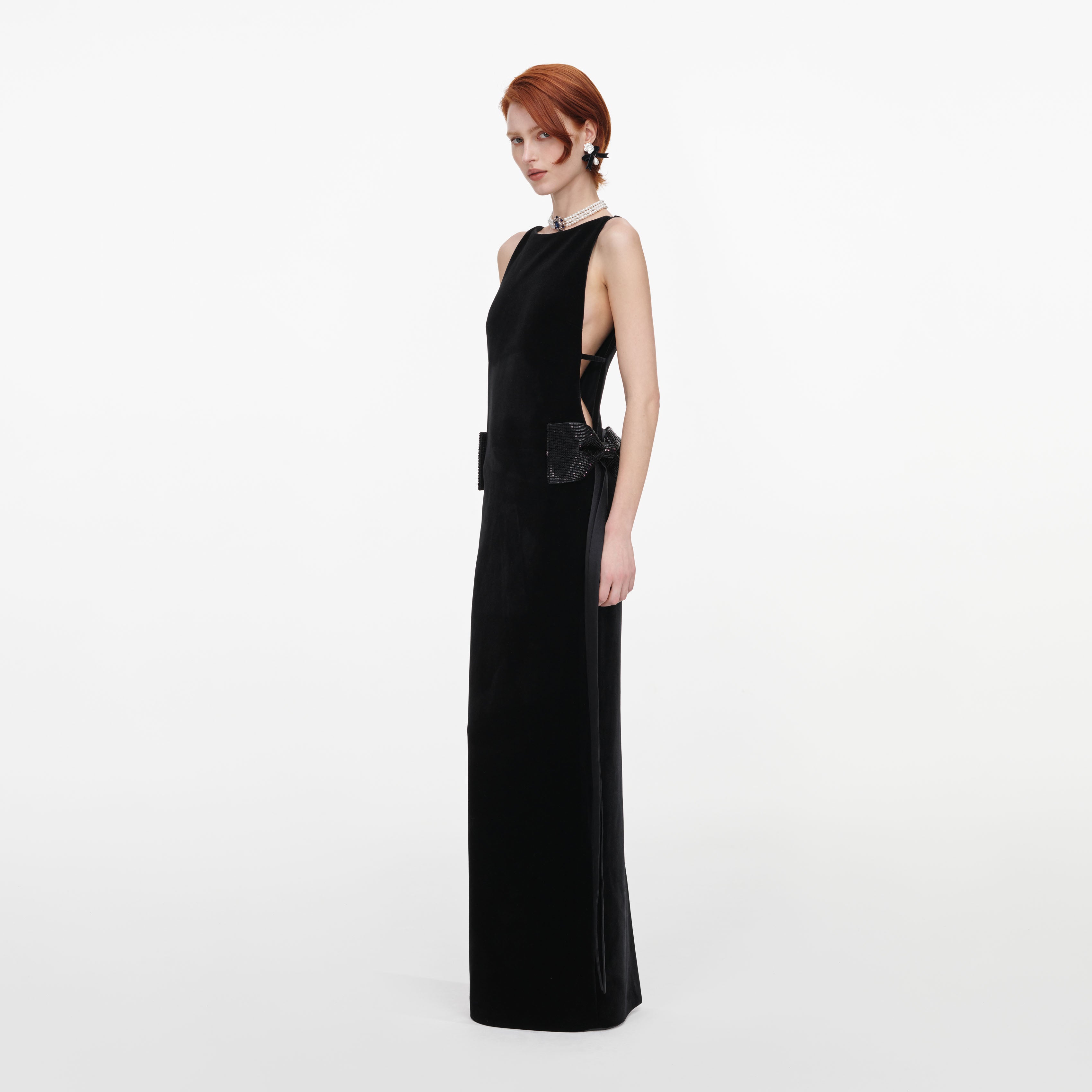 Black Velvet Bow Sides Maxi Dress