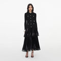 Black Knit Metallic Chiffon Midi Dress