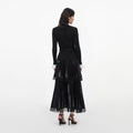 Black Knit Metallic Chiffon Midi Dress