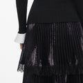 Black Knit Metallic Chiffon Midi Dress