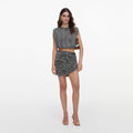Silver Rhinestone Draped Mini Skirt