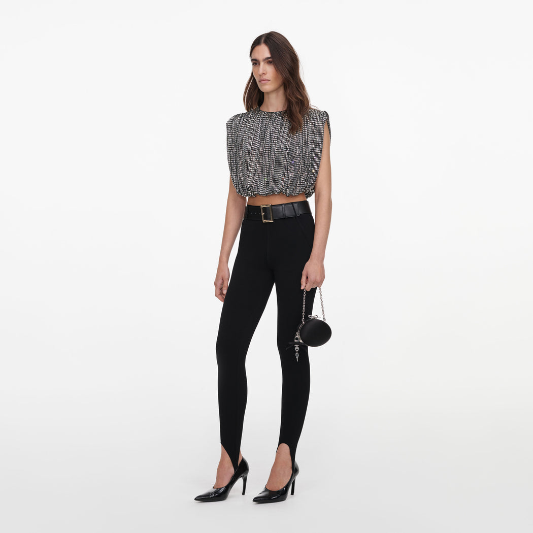 Silver Rhinestone Drape Top