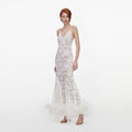 White Fine Lace Feather Maxi Dress