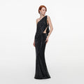 Black Rhinestone Off-Shoulder Drape Maxi Dress