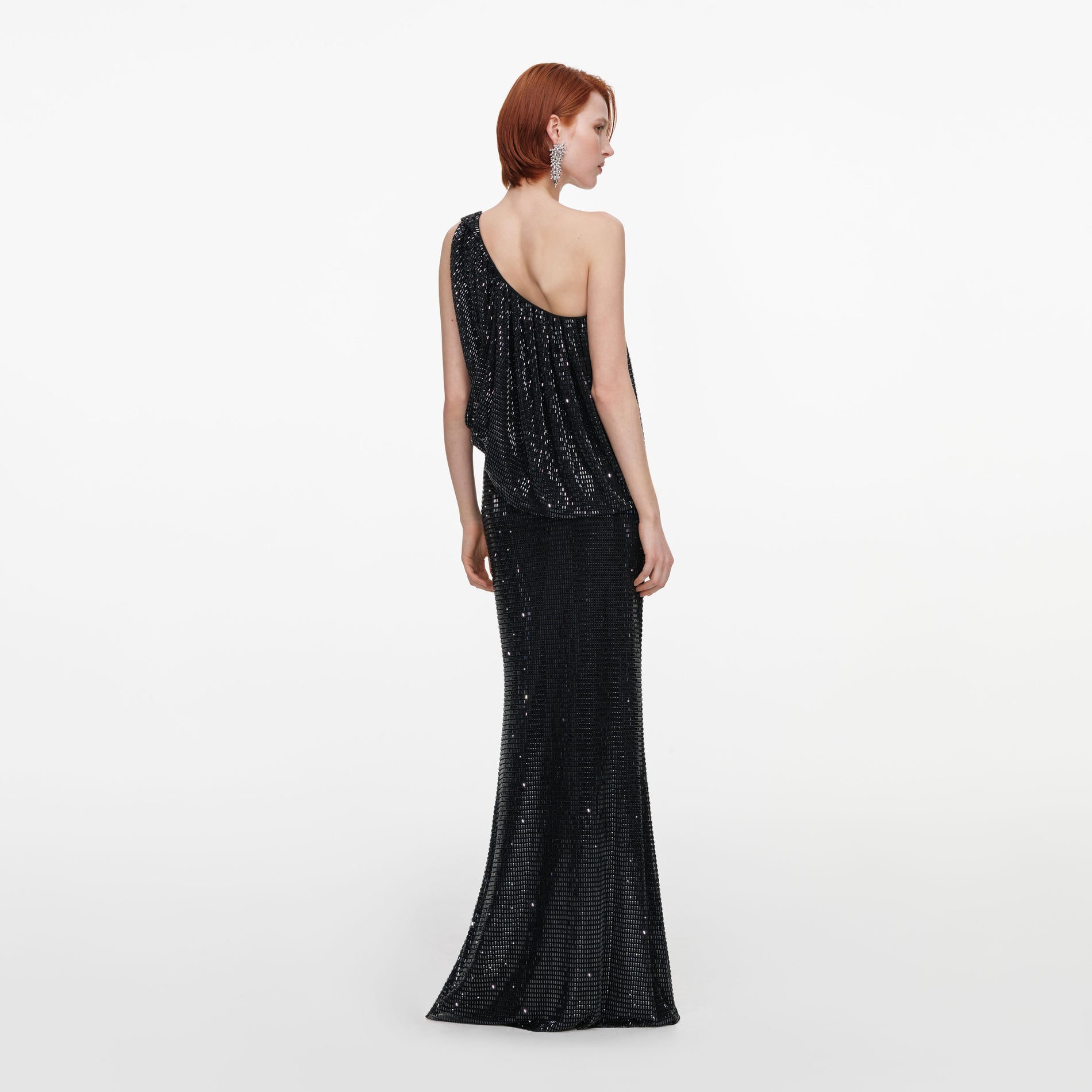 Black Rhinestone Off-Shoulder Drape Maxi Dress
