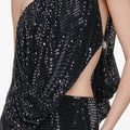 Black Rhinestone Off-Shoulder Drape Maxi Dress