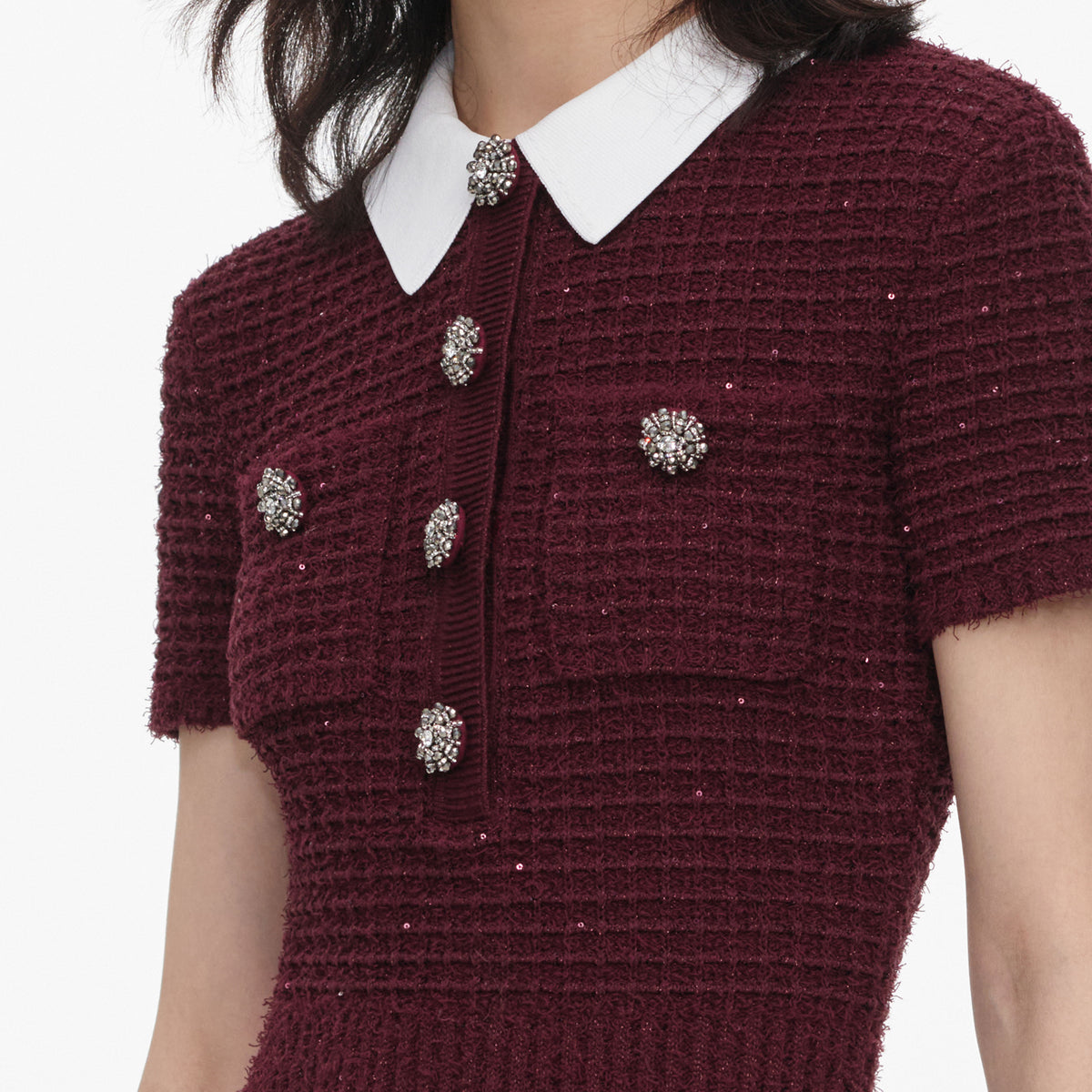 self portrait brown textured knit midi dress Burgundy Sexy lingerie