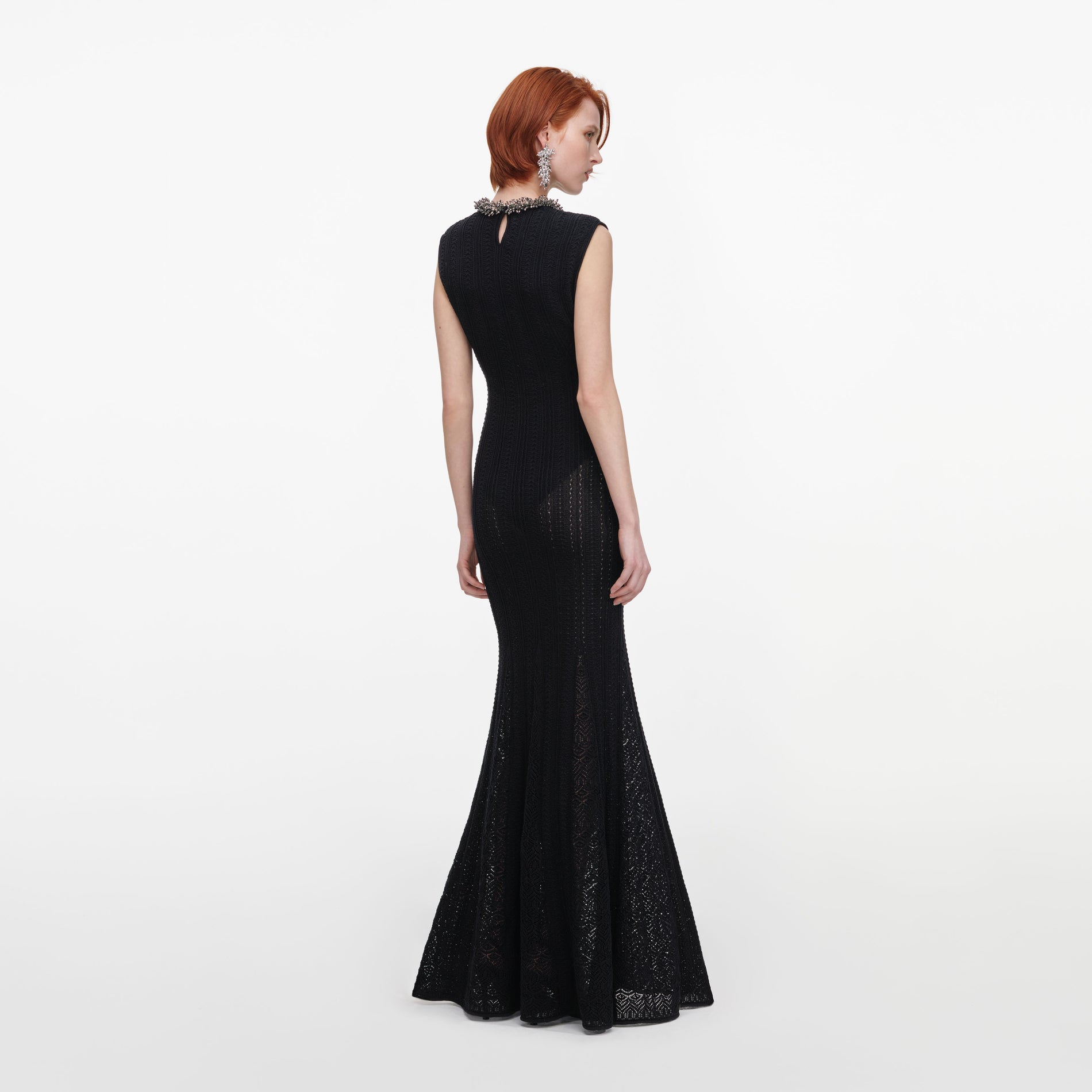 Black Beaded Pointelle Knit Maxi Dress