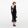 Black Chenille Knit Feather Midi Dress