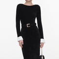Black Chenille Knit Feather Midi Dress