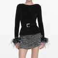Black Chenille Knit Feather Top