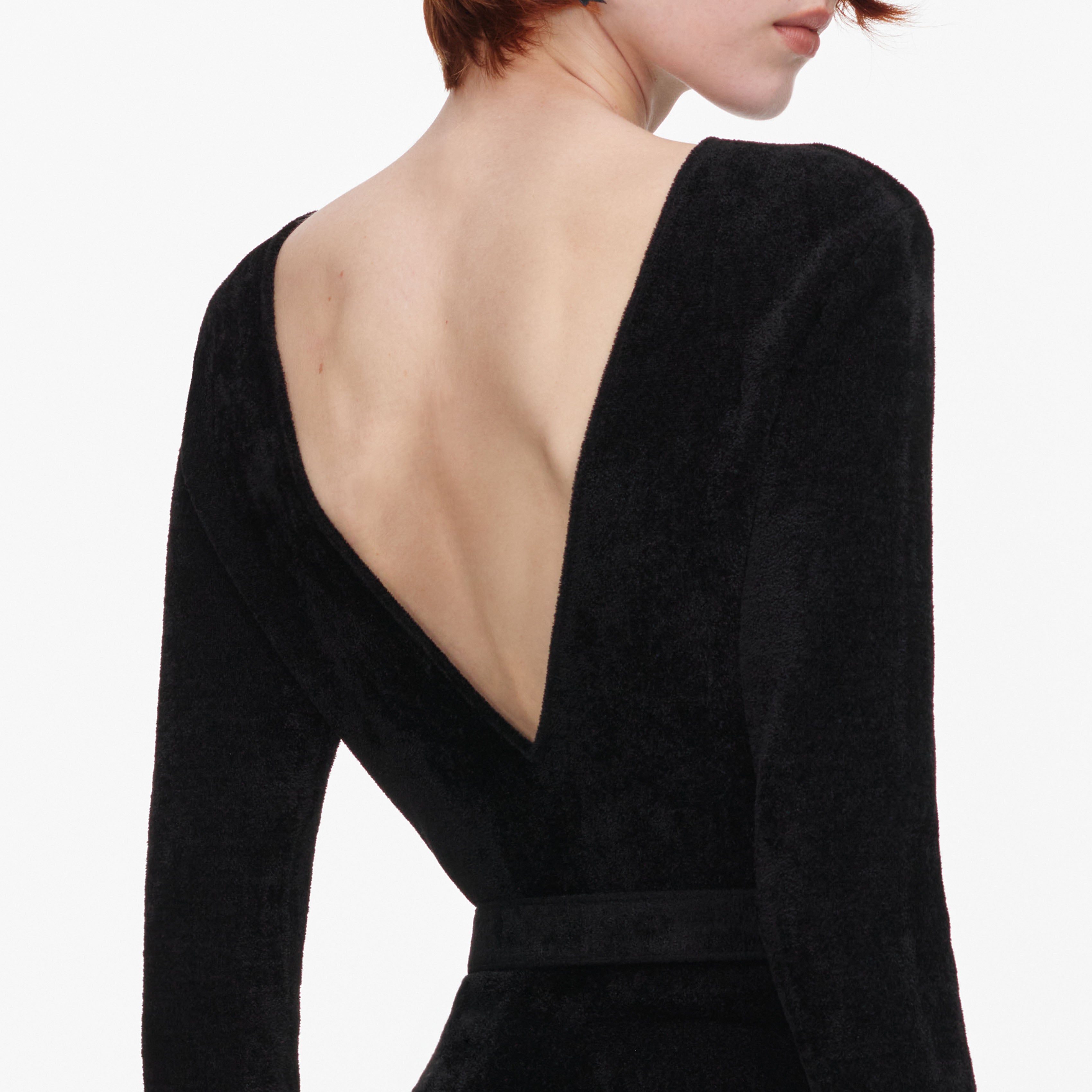 Black Chenille Knit Feather Top