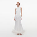 White Racer Back Feather Knit Midi Dress
